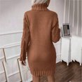 thumbnail image 7 of Women's Sweater Dress Knit Dress Long Sleeve Turtleneck Solid Color Cable Knit Casual Winter Dress for Holiday,Brown,M, 7 of 7