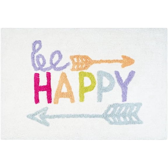 HomeRoots 634896 32 in. White Purple & Green Cotton Be Happy Youthful Bath Rug