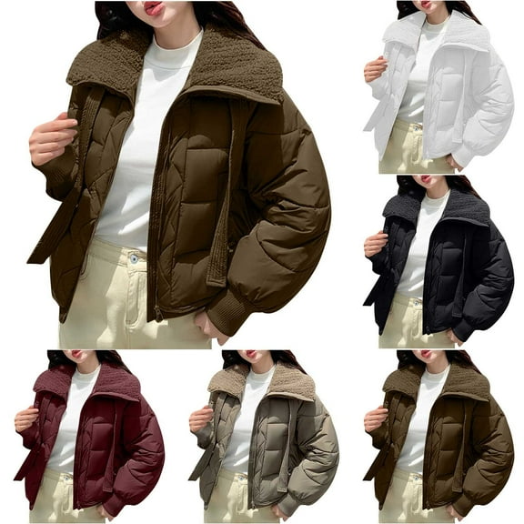 Nmnitkp Winter Coats for Women Cropped Puffer Jacket Coat Short Warm Quilted Jacket 2026 Coffee,L