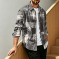 thumbnail image 5 of Men's Corduroy Streetwear Color Block Button Down Shirt, Geometric Print Long Sleeve Lapel Casual Top, Loose Fit Fall Daily Clothes with Chest Pocket Dark Gray M, 5 of 6