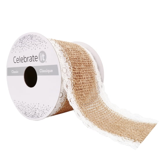 12 Pack: 2.5" x 3yd. Faux Burlap & Lace Ribbon by Celebrate It Classic