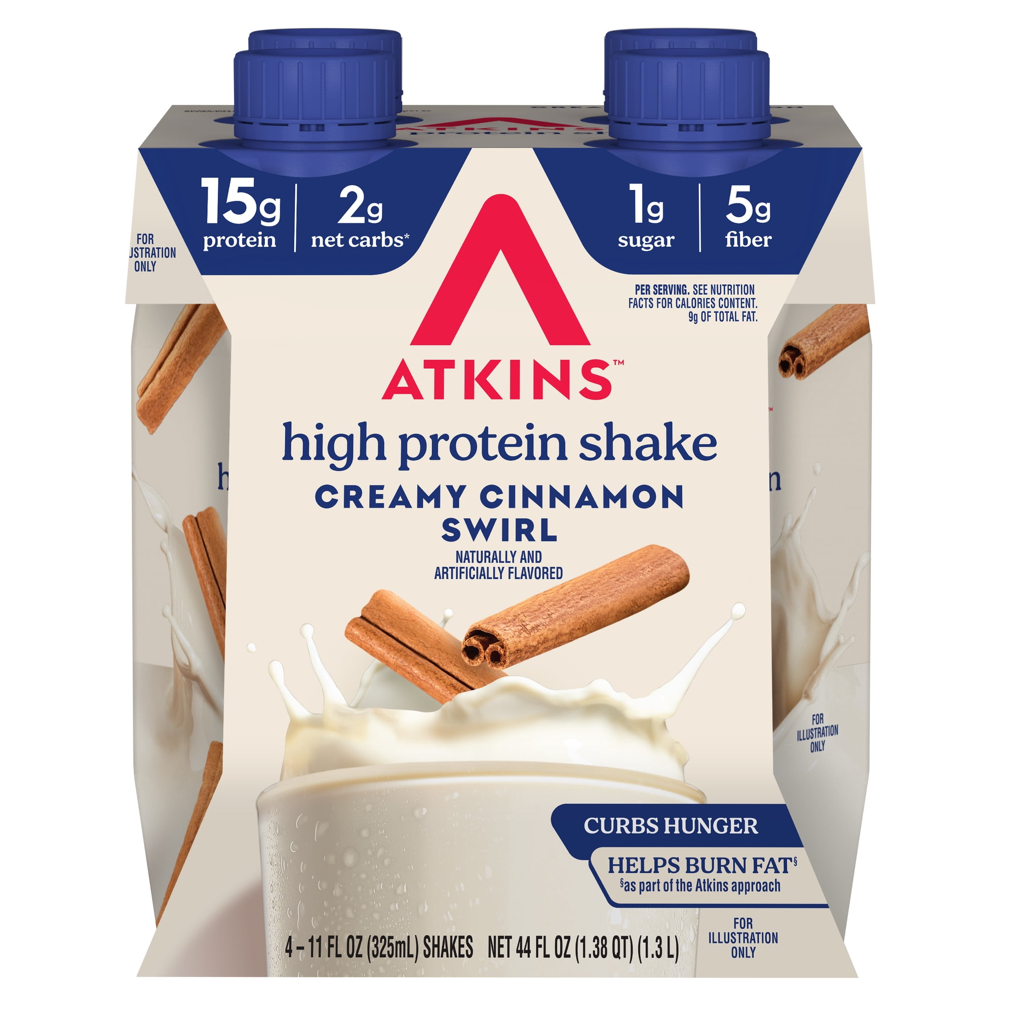 Atkins Protein Shake, Low Glycemic, High Protein, Creamy Cinnamon Swirl, 4 Count