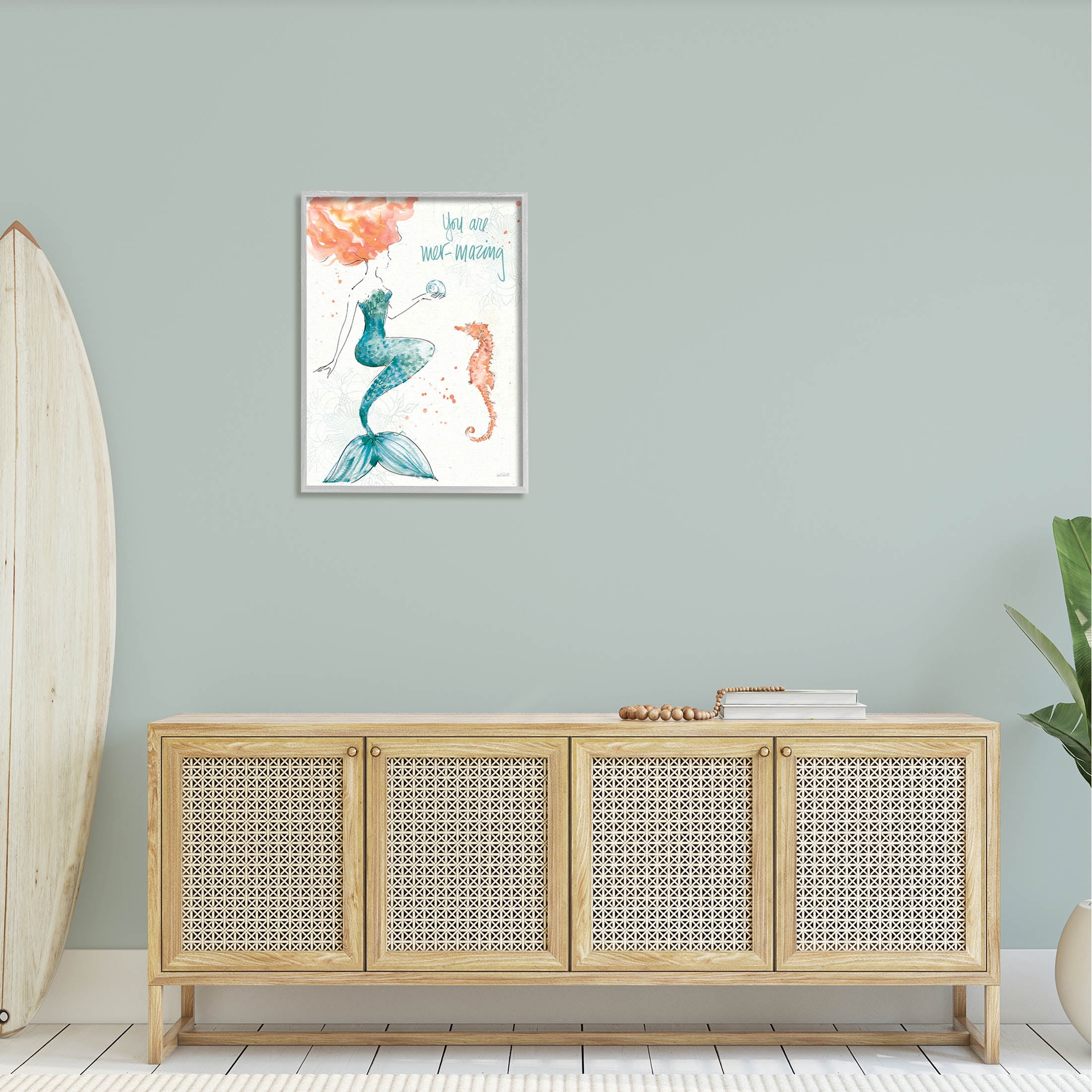 Stupell Industries Mer-Mazing Uplifting Mermaid Phrase Graphic Art Gray Framed Art Print Wall Art, Design by Anne Tavoletti