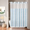 thumbnail image 2 of No Hook Shower Curtain, Blue Stripes Shower Curtains for Bathroom with See Through Top Window, Retro Geometric Boho Lines Farmhouse Waterproof & Washable Bath Curtain Extra Long 72"x84", 2 of 9