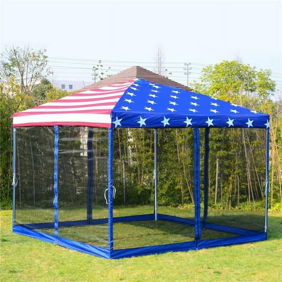 Outdoor Pop-Up Canopy Tent with Mesh Walls - American Flag - 10 x 10 ft.