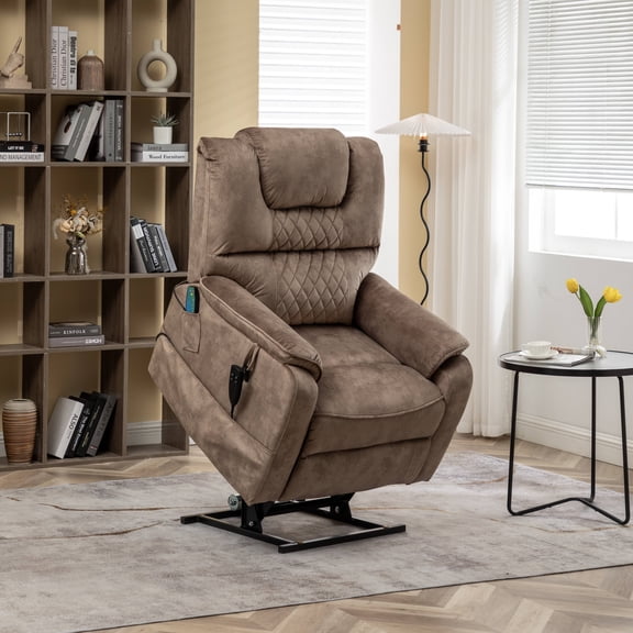 LEGAHOME Lift Chair with Heated and Massage Functions, Extended Fabric Lift Recliner Relax Sofa with 2 Remotes and 2 Side Pockets, Electric Power Lounge Chiar for Elderly Seniors, Brown