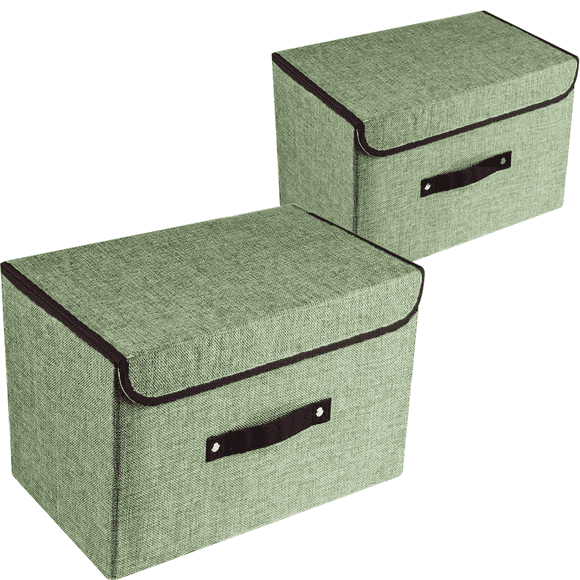 2-piece Set Large Storage Boxes with Lids and Handles, Collapsible Linen Storage Bins Organizer Containers Baskets Cube with Removable Divider for Home Bedroom Closet Office
