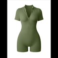 thumbnail image 3 of Mono de Mujer con Mangas Acanaladas, Frontal con Cremallera, Elástico, Control de Abdomen, para Yoga y Entrenamiento. Verde M, 3 of 8