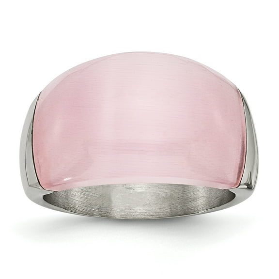 Chisel Stainless Steel 12mm Pink Cat's Eye Ring