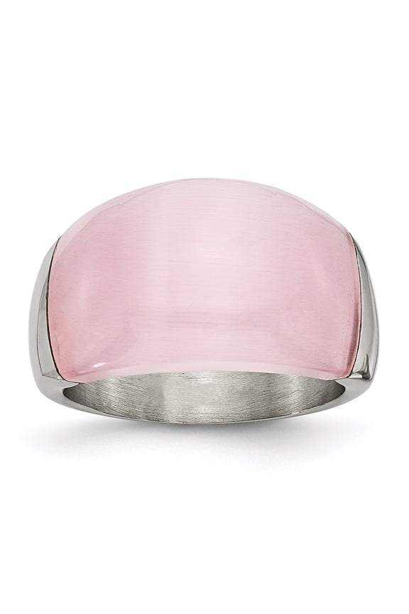 Stainless Steel 12mm Pink Cat's Eye Ring