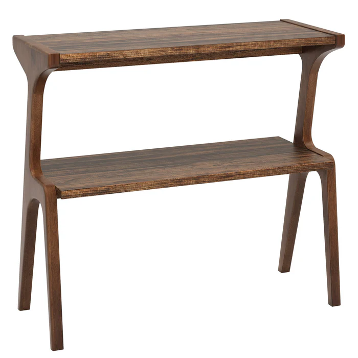 Solid Wood Side Table, 2-Tier, Rustic Brown, Waterproof Lacquer, Multifunctional Use