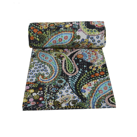 indian cotton kantha quilt Bedding throw sofa coverlet bedspread single size Handmade vintage blanket, 60 X 90 Inche