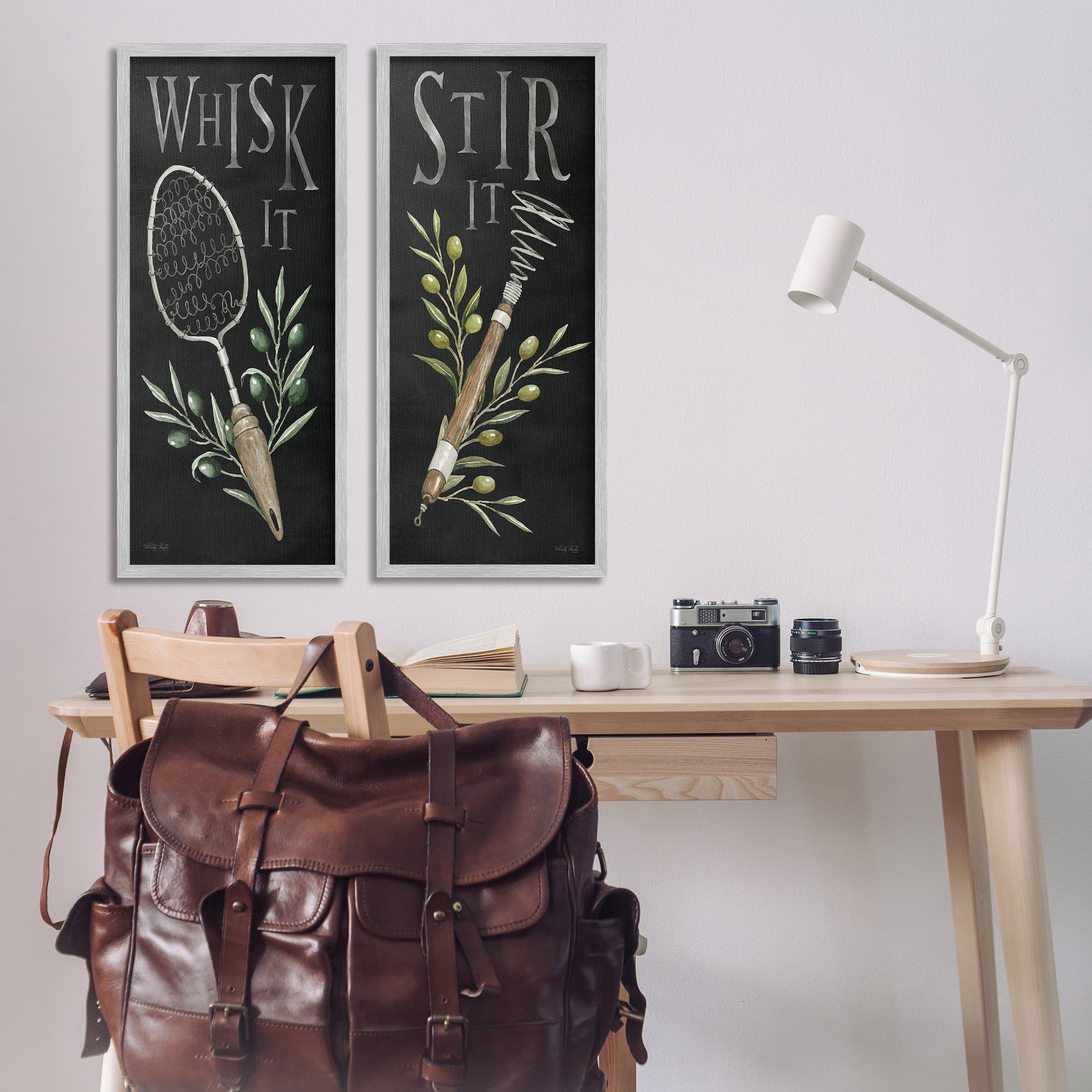 Stupell Industries Vintage Kitchen Phrases Botanical & Floral Painting Gray Framed Art Print Wall Art, 13 x 30, Set of 2