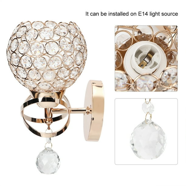 Lámpara De Cristal De Lámpara De Pared Redonda Con Soporte E14, Iluminación Decorativa De Dormitorio Romántico Para Sala De Estar, Hermosa Lámpara De Cuentas Octogonales,