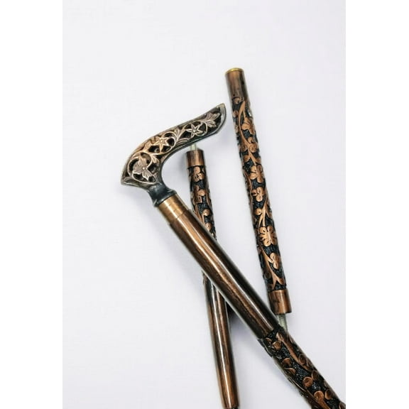 Antique Walking Cane Stick with Brass Handle Designer Walking Stick for Men Old People Gift