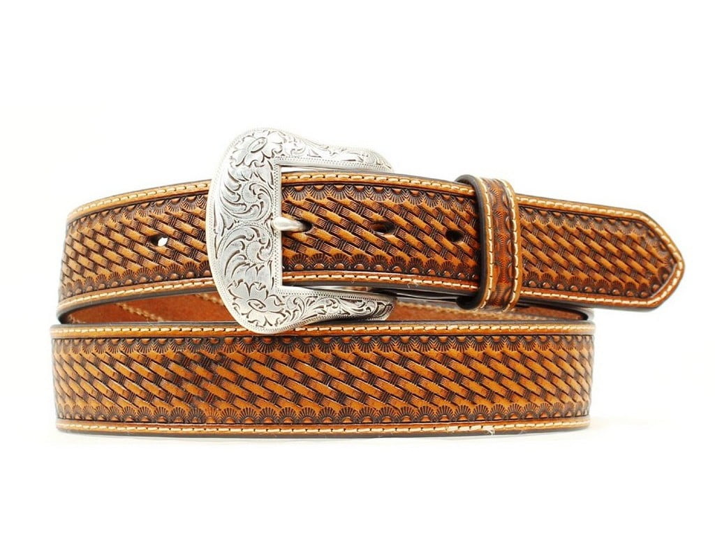 Nocona Western Belt Mens Embossed Conchos Leather Brown N2411608