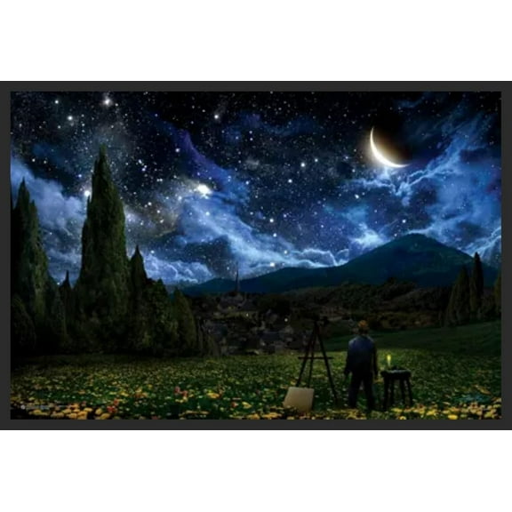 BUY ART FOR LESS Officially Licensed Starry Night by Van Gogh’s Framed Art Poster - 36 x 24 Inch - Sturdy Engineered Wood Frame with Plexi Glass - Ready To Hang