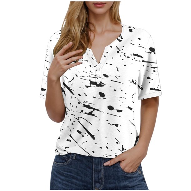 Camisetas de Manga Corta para las Mujeres Impreso Cuello en V Top Casual, Ligero Y Suave de Algodón para las Mujeres