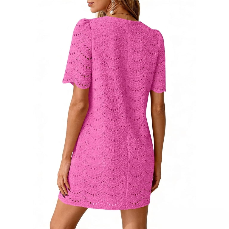 short sleeve eyelet shift dress White Embroidered Eyelet Mini Dress - Shift Dresses