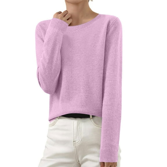 Women's Sweater Crewneck Long Sleeve Pullover Tops Knit Loose Thin Fall Winter Sweater Blouse 2025 Purple M