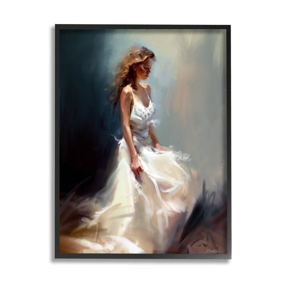 Stupell Industries White Evening Gown Fashion Girl Beauty & Fashion Painting Black Framed Art Print Wall Art