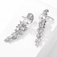 thumbnail image 2 of PYNZY Wedding Pearl Dangle Earrrings for Brides, Cubic Zirconia Flower Drop Earrings for Women Plated White Gold, 2 of 6