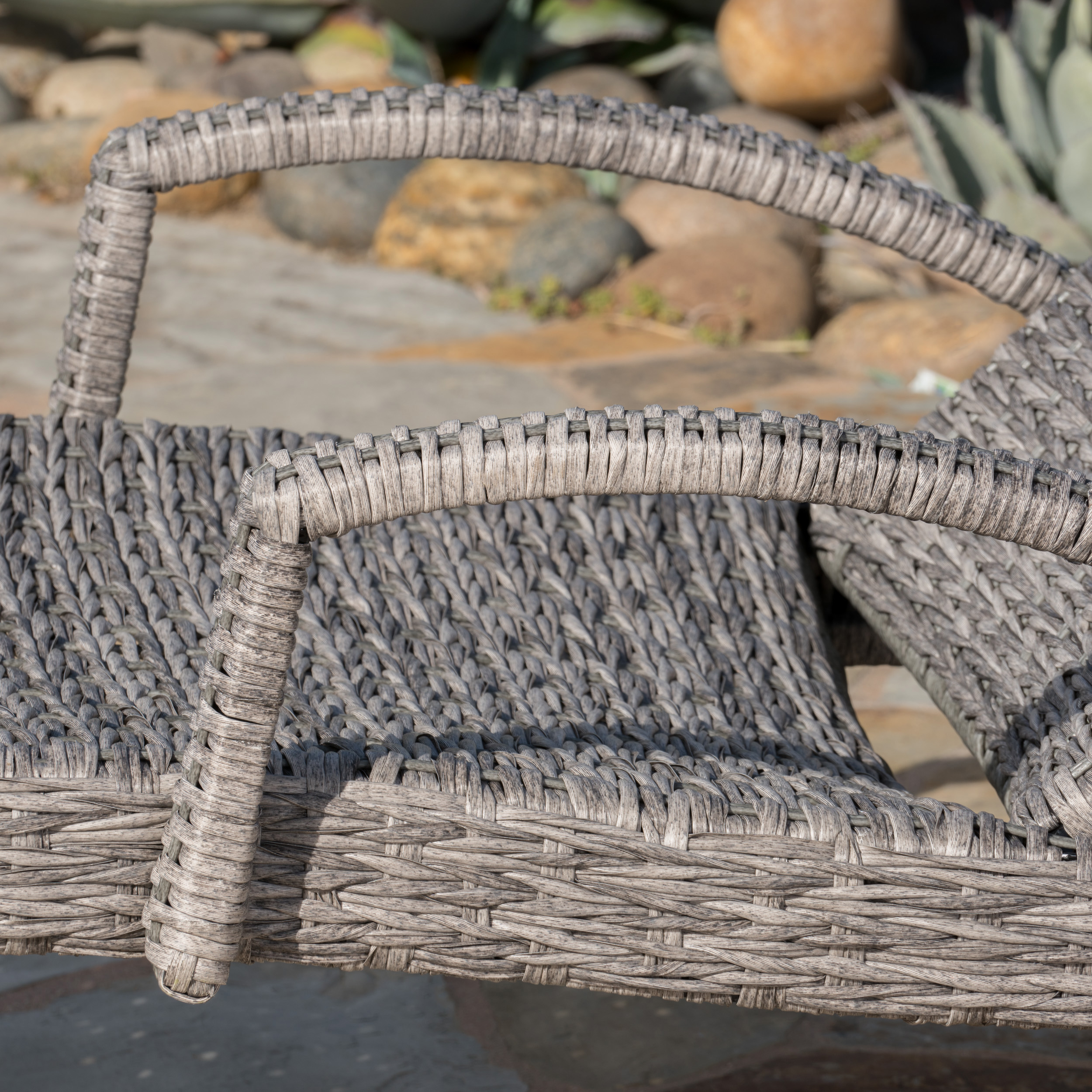 Emerald Outdoor Armed Wicker Chaise Lounge, Set of 4, Grey