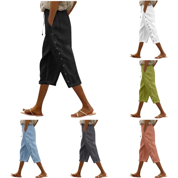 Shadoumai Striped Linen Pants Women Linen Capri Pants Lightweight Spring Summer Pants for Women 2025 Ladies Pinstripe Pants