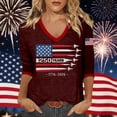 thumbnail image 2 of Wang6 Womens 250th Anniversary USA 3/4 Sleeve Tshirts V Neck 1776-2026 Letter Printed 4th of July America Flag Tops Plus Size Independence Day Patriotic Graphic Tees X_0528liWine XXXXL, 2 of 4