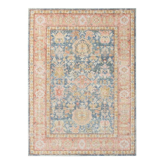 HomeRoots 8' X 10' Blue Floral Power Loom Area Rug