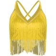 thumbnail image 2 of Jowowha Women's Belly Dance Bra Tops V Neck Sleeveless Fringe Crop Top Indian Dancer Performance Yellow XXL, 2 of 5