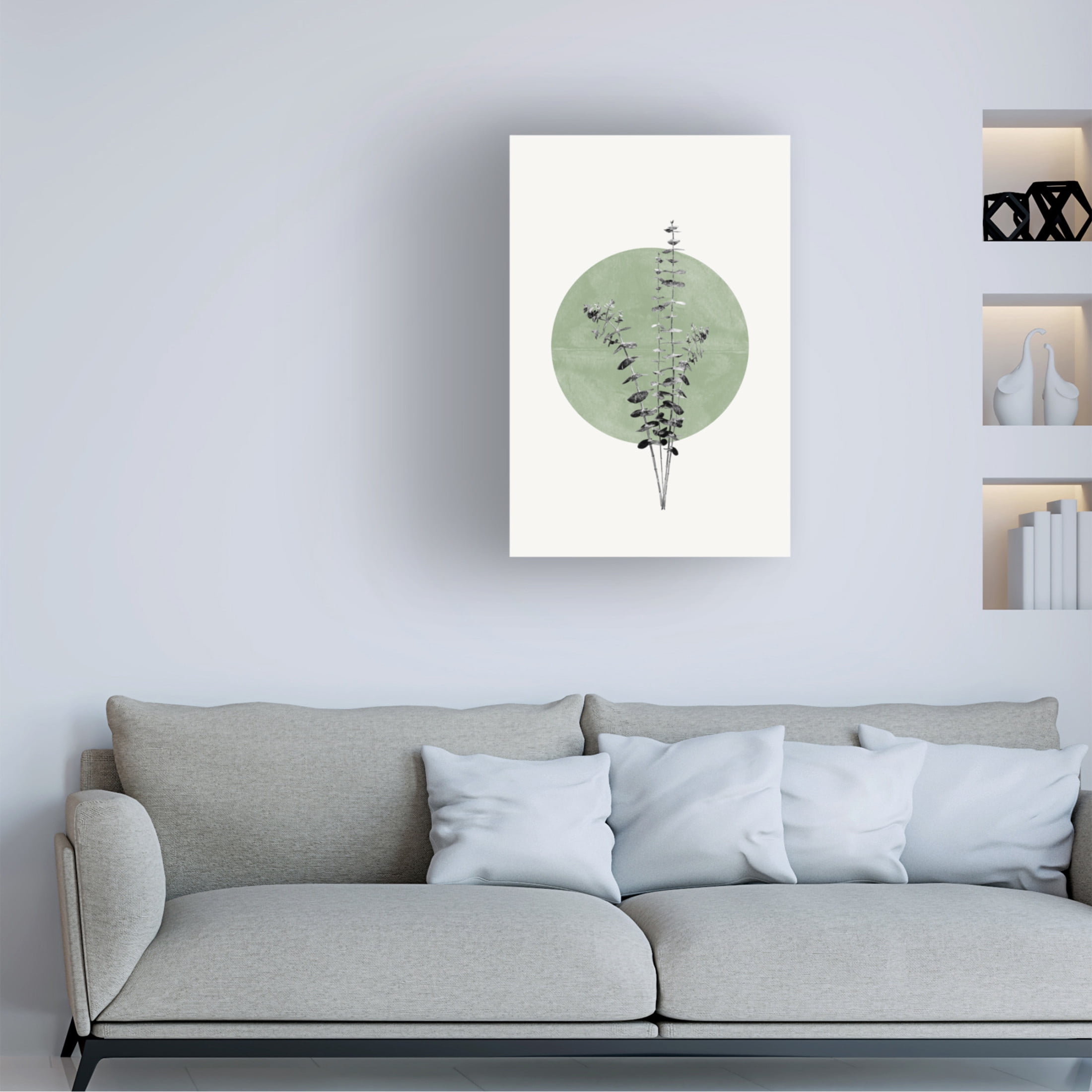 Canvas Wall Art - THE MIUUS STUDIO 'Eucalyptus and Green Moon' Wall Art for Living Room, Bedroom, or Office Décor by Trademark Fine Art - 22 x 32 Inches