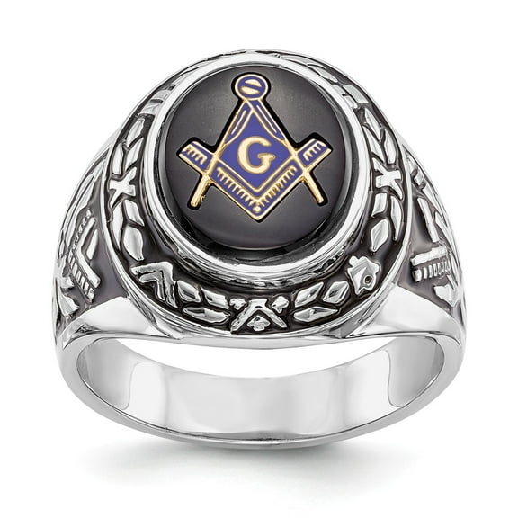 14K White Gold Ring Band Men's Oval Masonic