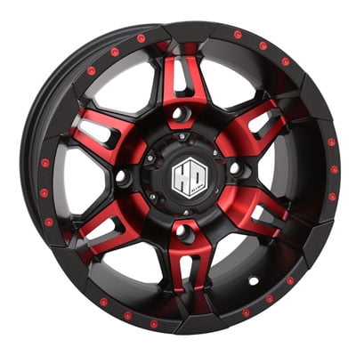 4/156 STI HD7 Alloy Wheel 14x7 4.0 + 3.0 Matte Black/Radiant Red for Polaris RANGER 800 HD 2010-2012