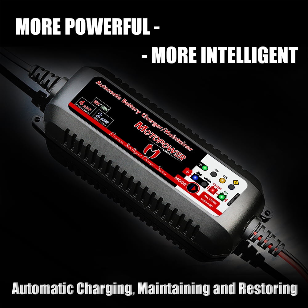MOTOPOWER 6V and 12V 4AMP Automatic Smart Battery Charger, Battery Maintainer, Battery Desulfator with Force Charging Recondition Mode