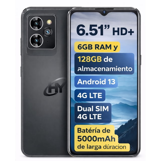 Celular Hyundai Pro HYLine 6.51" 6GB RAM 128GB 4G LTE Android 13 Dual SIM Teléfono Negro