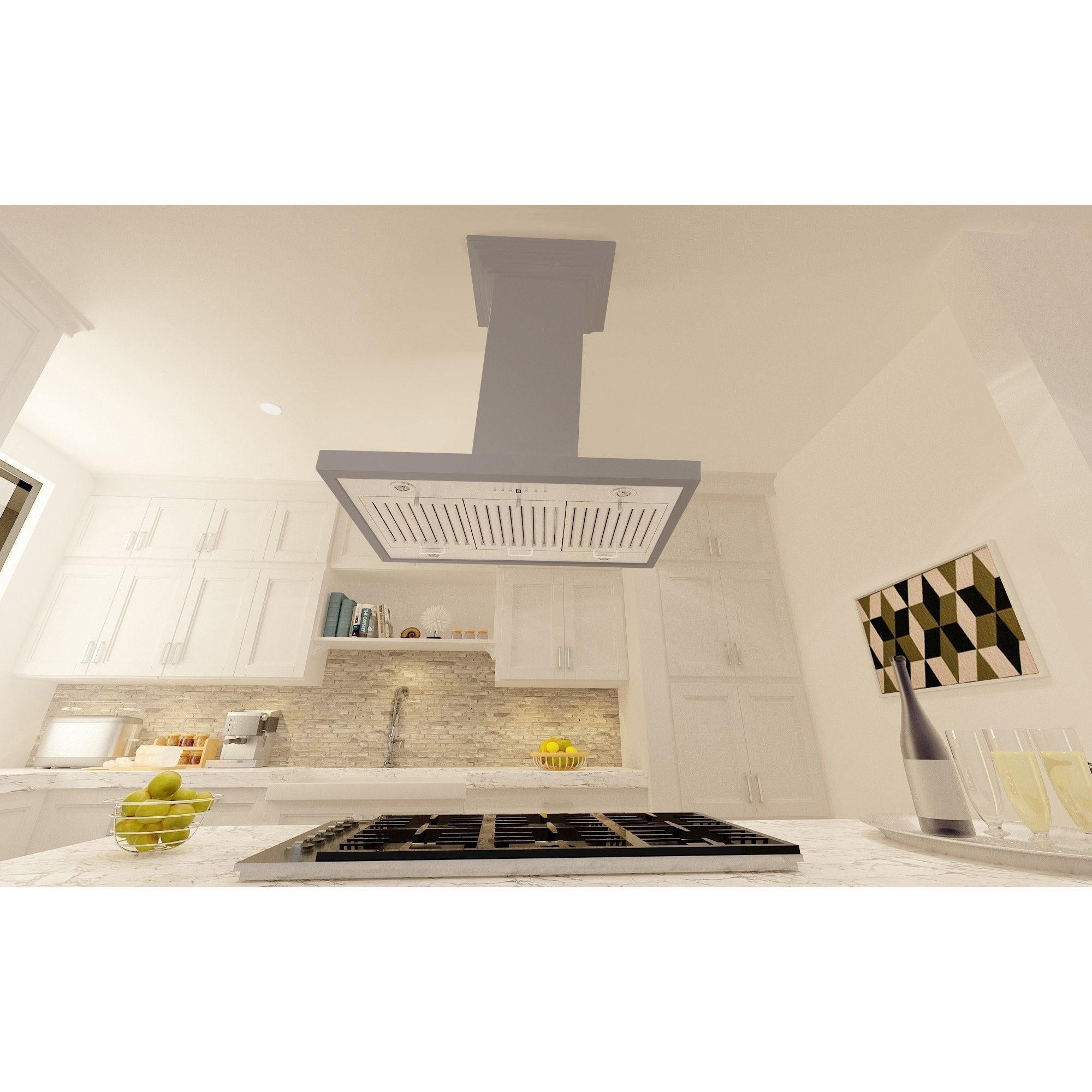 ZLINE 30 in. Wooden Island Mount Range Hood in Gray - Includes Motor