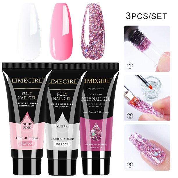 Limegirl Set Poly Nail Gel for Extension Soak Off Gel Set Manicure Acryl Gel Varnish Set For Newbie Semi Permanent UV Gel Kits qiuyongming unisex