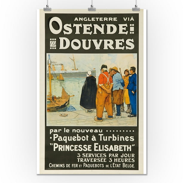 Ostende Douvres French Text Vintage Poster Artist Cassiers Belgium C 1900 24x36 Giclee Gallery Print Wall Decor Travel Poster Walmart Com Walmart Com