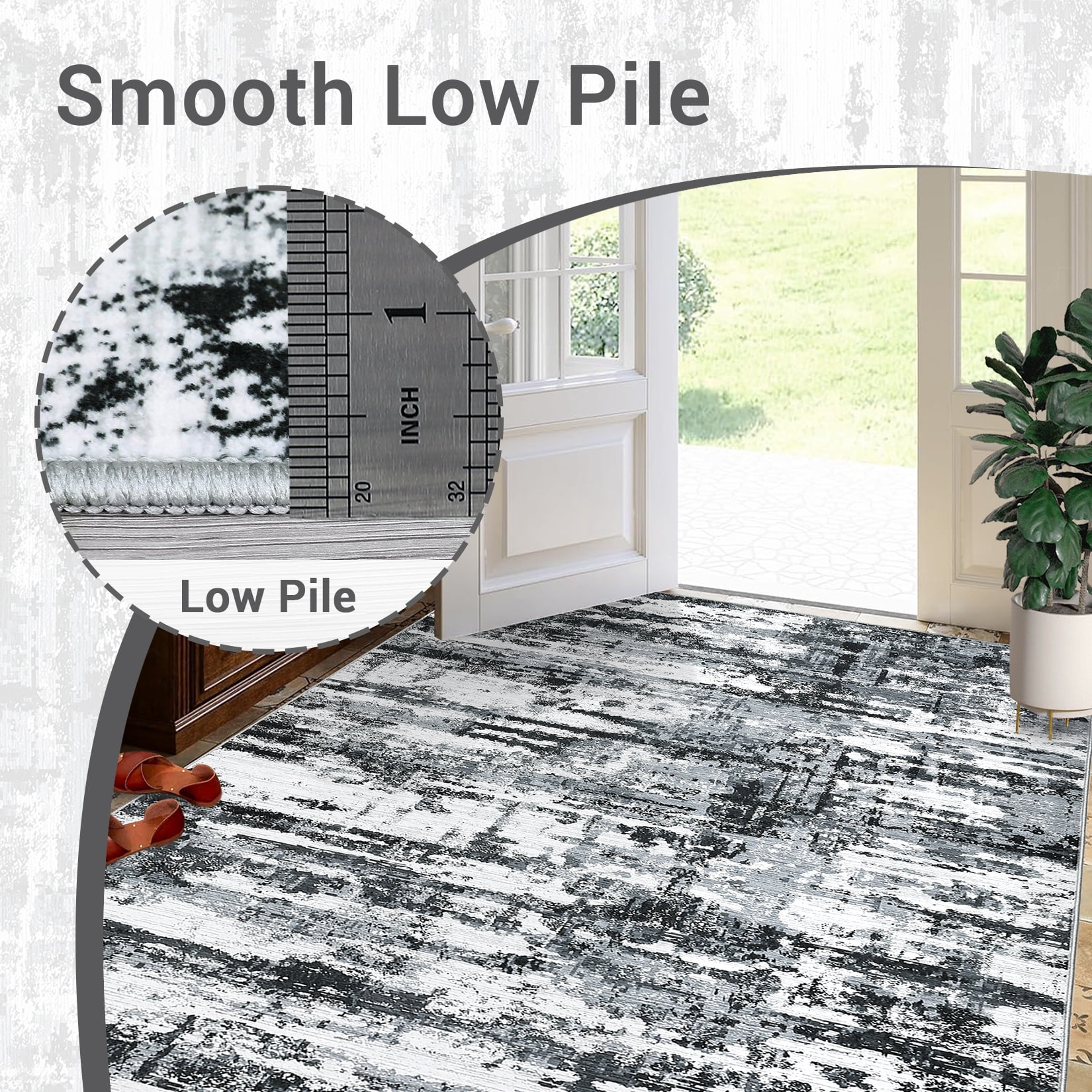 HOMERRY Runner Rug 2'x 6' Abstract Indoor Washable Rug for Hallway Bohemian Modern Carpet, Gray/Black