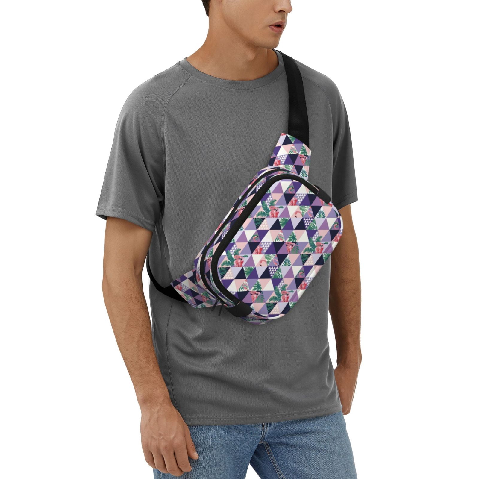 Picia Plaid Flamingo Print Square Double-Layer Waist Bag Mini Adjustable Waist Belt Bag Exercise Running Travel Hiking