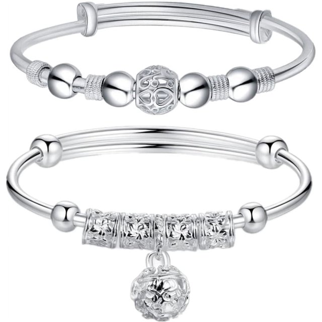 Pulseras De Plata Para Mujer Brazalete De Cuentas De Plata De Ley 925 Pulsera De Transferencia Brazalete De La Suerte Pulsera De Moda Ajustable Joyería De Mujer Niña Pulsera Fidget Para Joyería De Ans