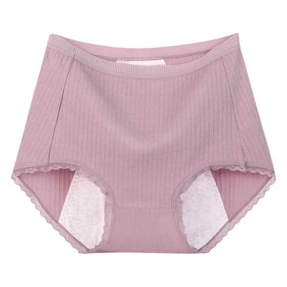 hoksml Women's Plus Size High-Waist Leakproof Period Panties - Cotton Blend Ribbed Lace Trim Briefs for Menstrual Incontinence Protection
