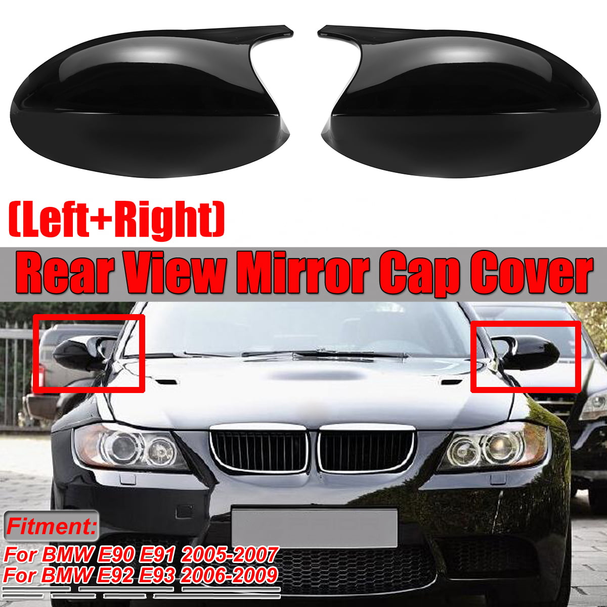 Black Rearview Mirror Caps Cover M3 Style For BMW E90 E91 E92 E93 Facelifted