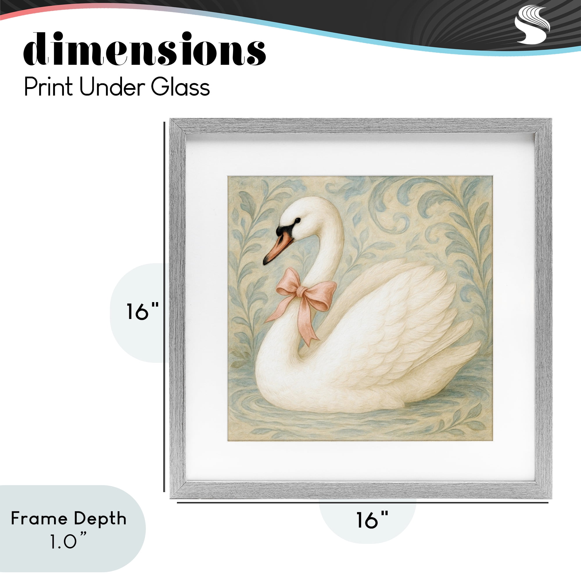 Stupell Industries Vintage Leaves Swan Gray Framed Print Under Glass, design by Grotto Studios