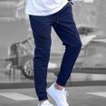 thumbnail image 2 of Men Casual Cargo Pants, Trousers with Zipper Pockets, Elastic Waist Drawstring, Jogger Cuffs, Lightweight Straight Leg, Athletic Work, Hiking, Daily Wear, Outdoor | AESTIVO,Navy 3XL, 2 of 4