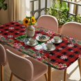 thumbnail image 3 of Red Plaid Christmas Table Cloths for 5 Foot Rectangle Tables, Snowman Snowflake Xmas Tree Winter Patio Waterproof Elastic Fitted Tablecloths, Washable Rectangular Table Cover for Camping, 3 of 8