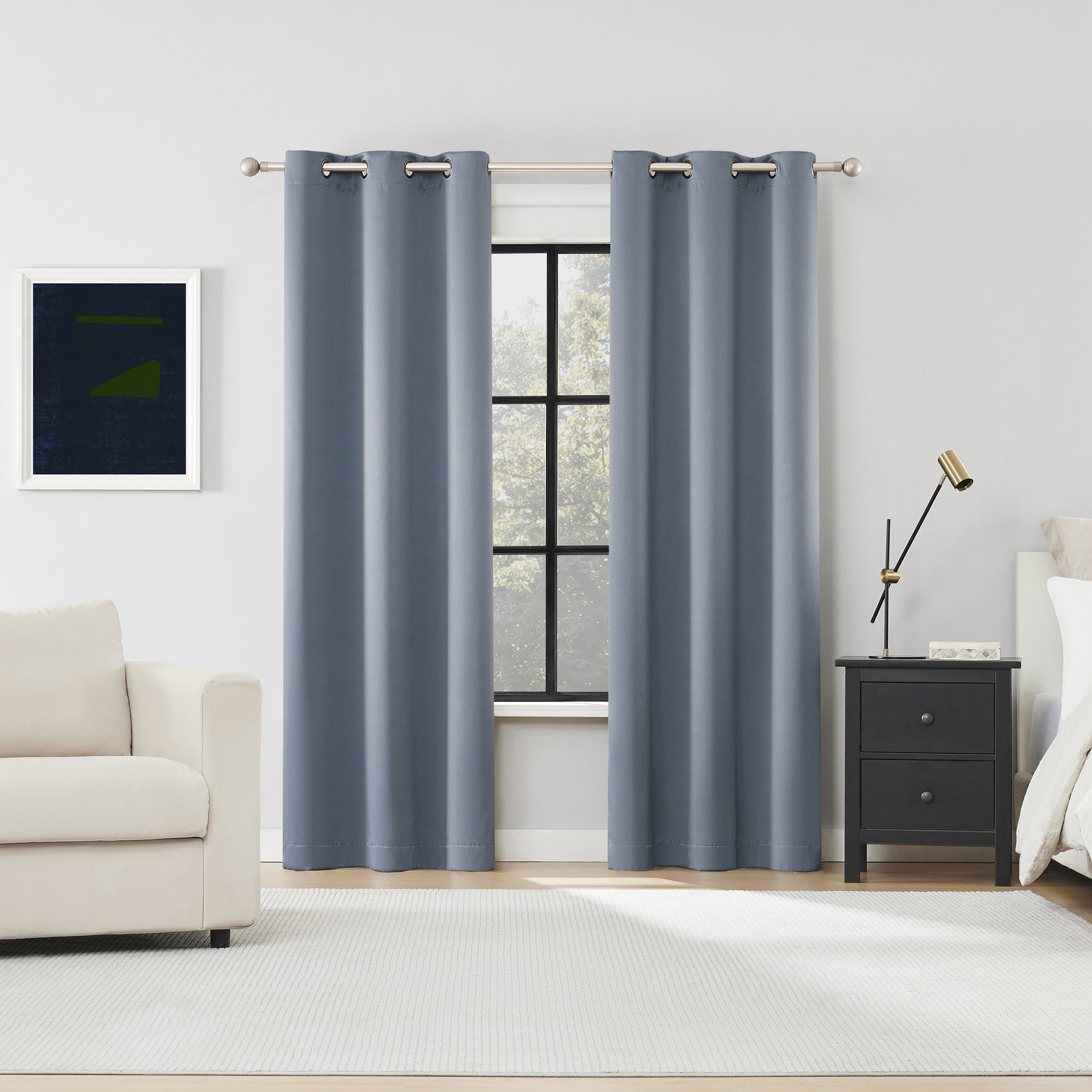 Sun Zero Graham 2-pack Magnetic Closure 100% Blackout Grommet Curtain Panel Pair, 40"W x 84"L, Denim Blue