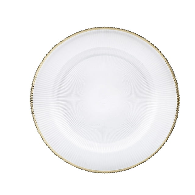 Juego de 6 bajo platos VITTORI Base Venecia Redondo de Vidrio Color Blanco con Filo Dorado
