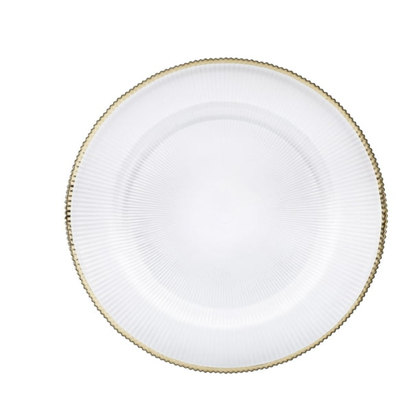 Juego de 6 bajo platos VITTORI Base Venecia Redondo de Vidrio Color Blanco con Filo Dorado
